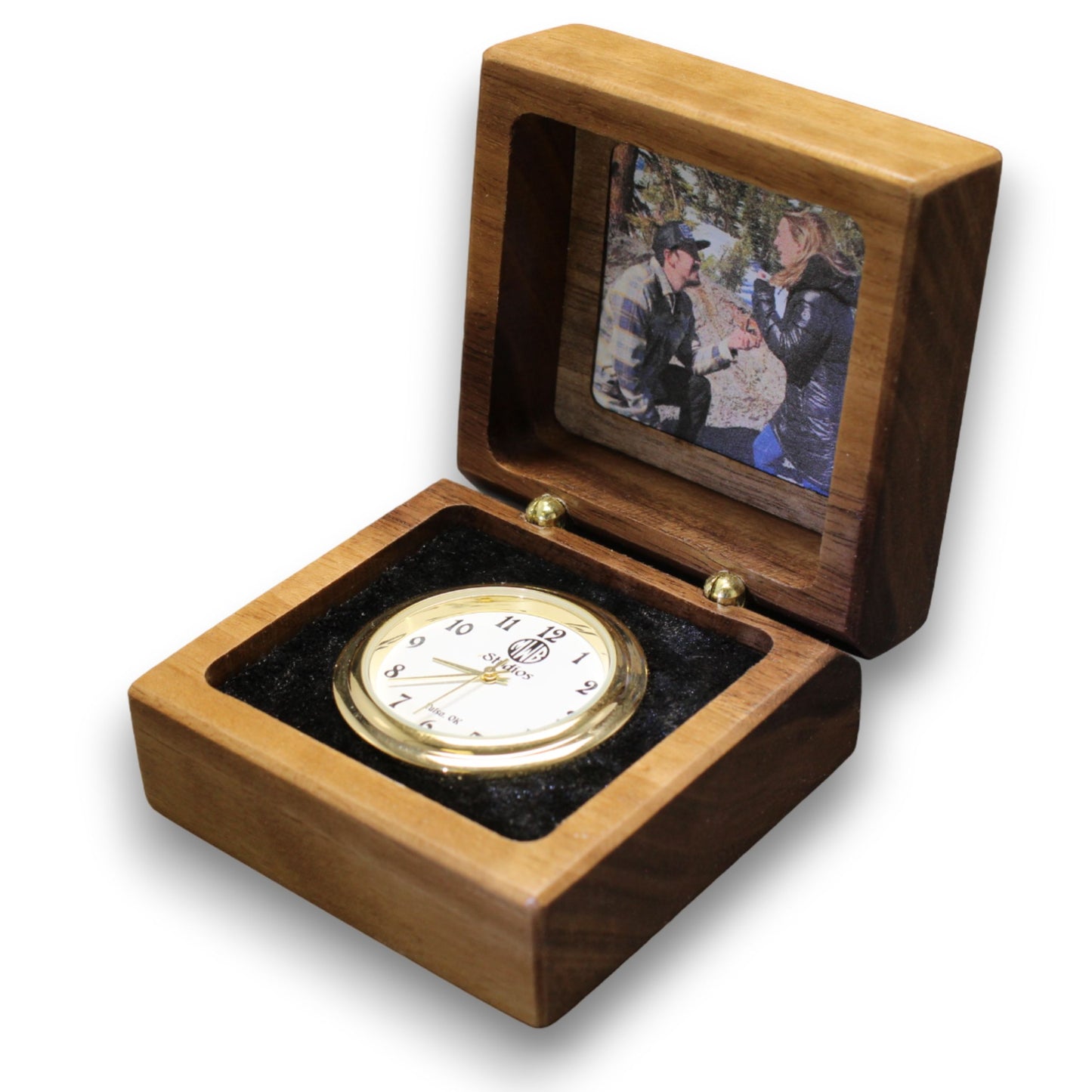 Handcrafted Inlaid Walnut ring box RB-19,  "Two Hearts".   Made in the U.S.
