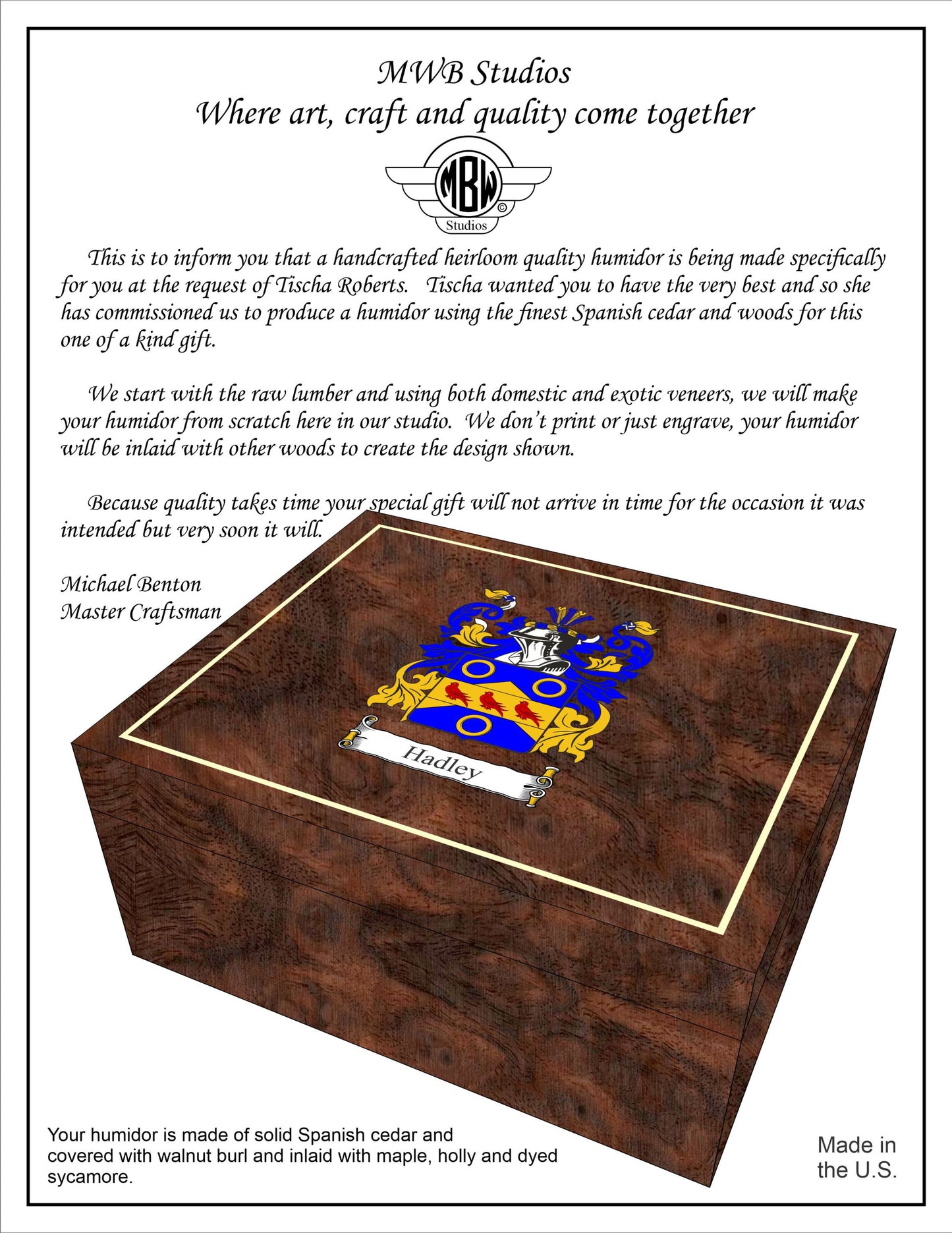 75-Count  Custom Humidor  Two-Toned Finish, and Drawer)  Made in the U.S.