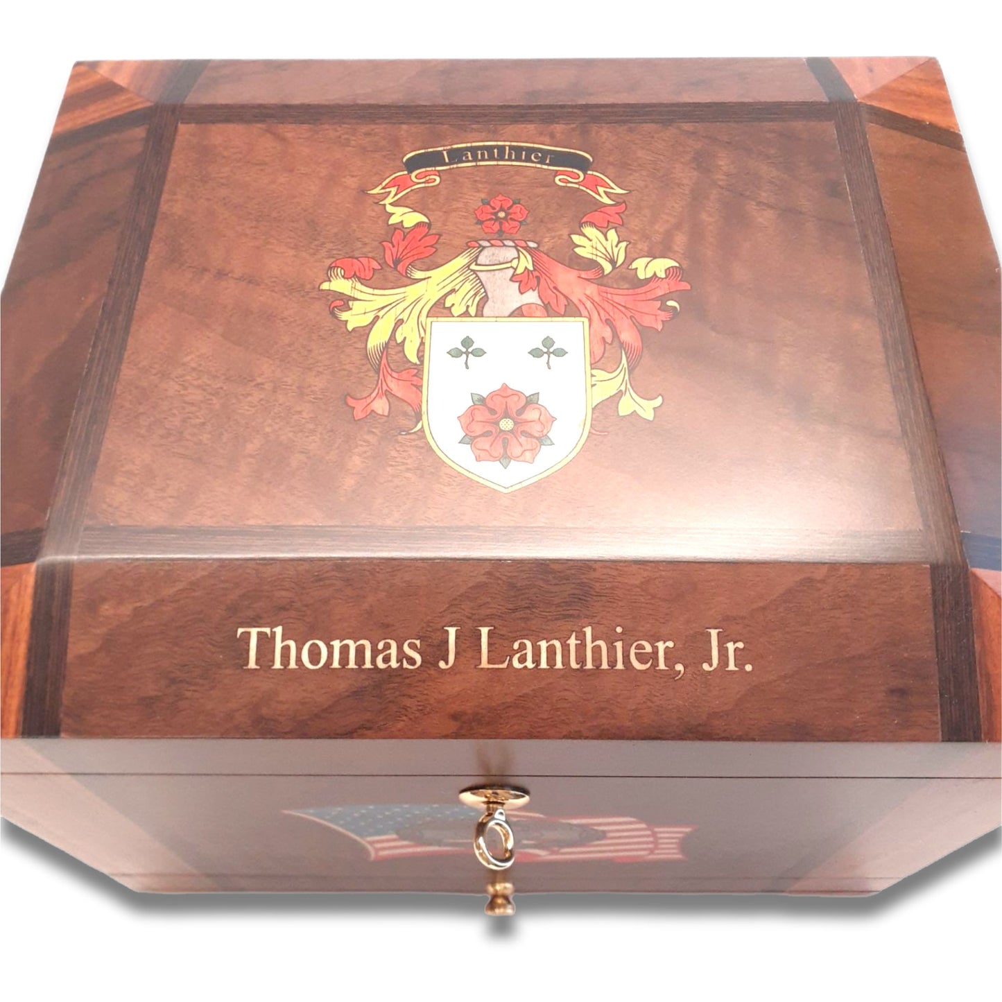 75-Count  Custom Humidor with family crest (Two-Toned Finish, and Drawer)  Made in the U.S.