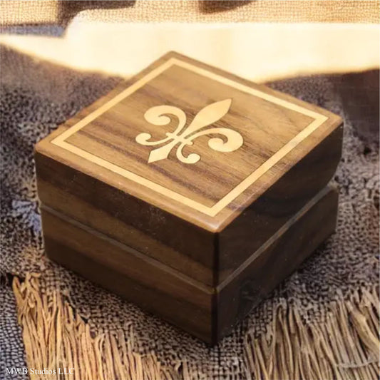 Handcrafted Walnut Ring Box  "Fleur De Lis"  RB-21   Made in the U.S.