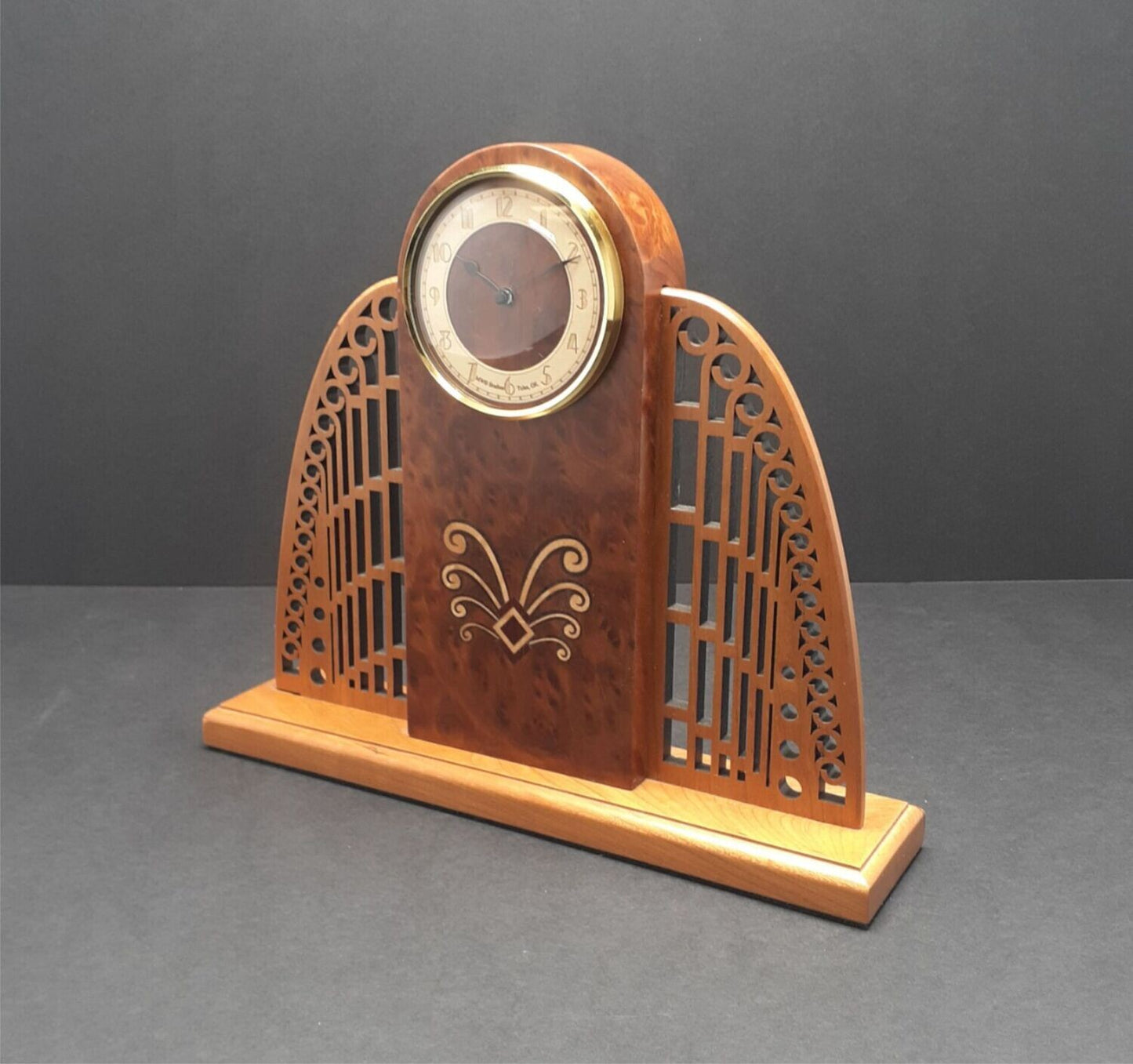 Handcrafted Mantle Clock - Art Deco with Wings  MC-5   Made in the U.S.