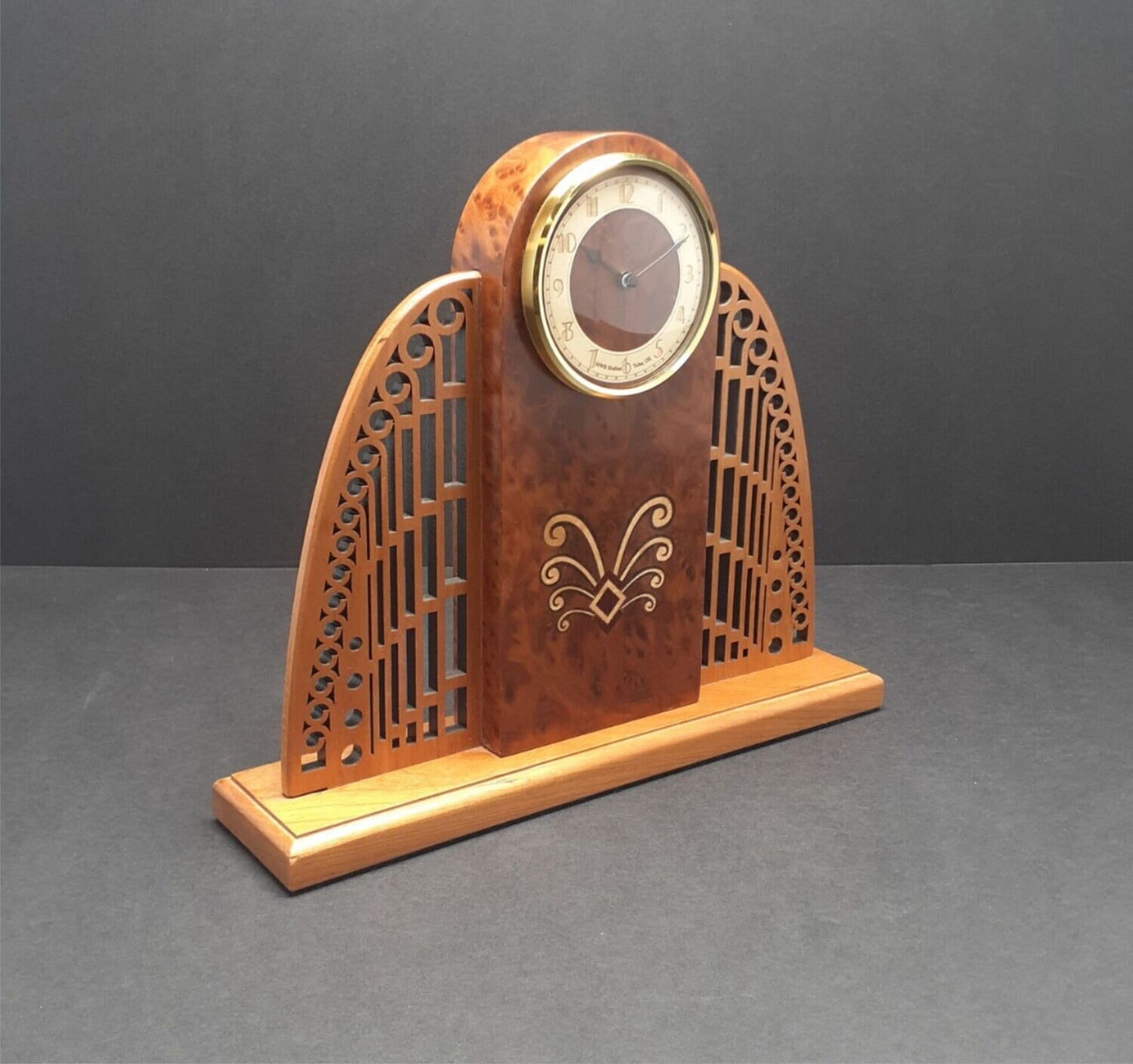 Handcrafted Mantle Clock - Art Deco with Wings  MC-5   Made in the U.S.