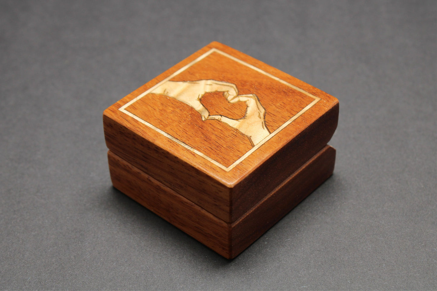 Handcrafted Padauk Ring Box "Heart Hands" RB-125   Made in the U.S.