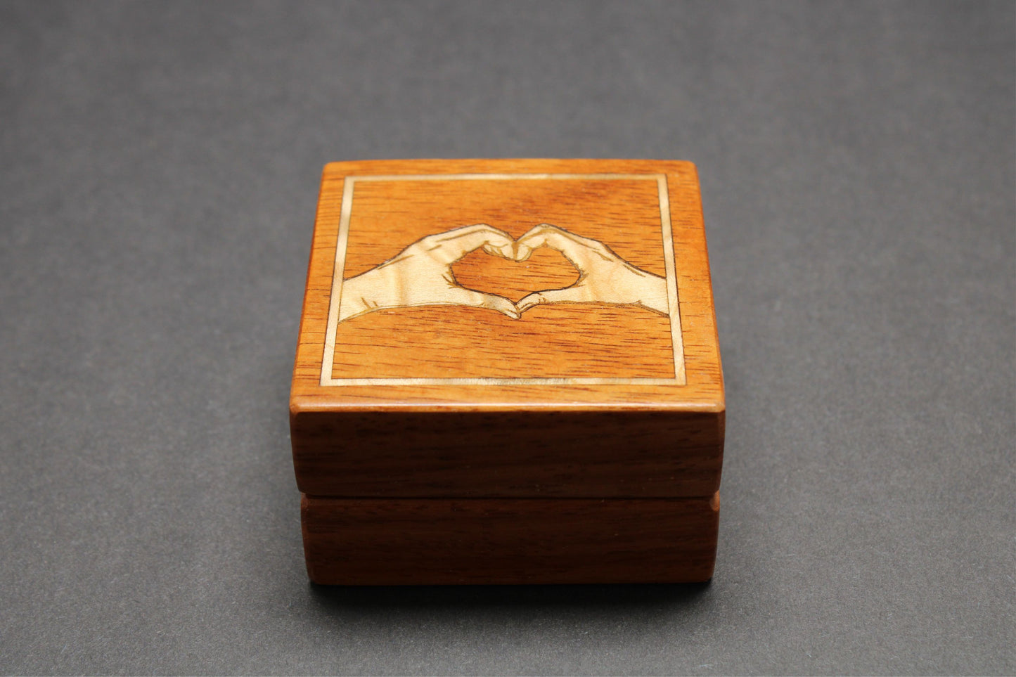 Handcrafted Padauk Ring Box "Heart Hands" RB-125   Made in the U.S.