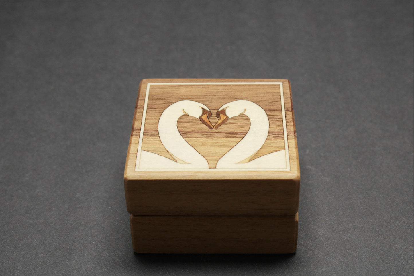 Handcrafted Walnut Ring Box  "Swans"   RB-35   Made in the U.S.