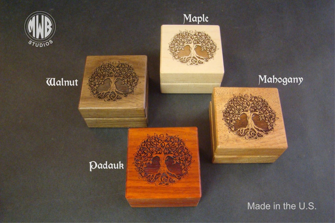 Handcrafted Maple Ring  Box - "Tree of Life"  RB-90  Made in the U.S.